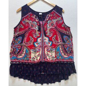 Bila Womens V Neck Fashion Boho Top Sleeveless Size XL Multi Paisley Lightweight